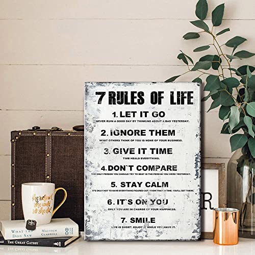 Motivational Canvas Wall Art inspirational 7 Rules of Life positive quotes wall decor office posters for boy room bathroom classrooms framed prints Ready to Hang Home 11x15 Inches