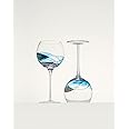 Antoni Barcelona Wine Glass Large Stem 21oz Mediterranean Art Handblown Handpainted Glassware Unique Gifts Ideas Women Men Birthday (Blue, Set 2)
