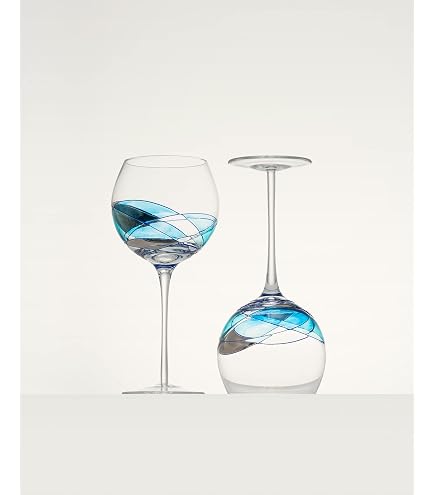 Amazon.com | NOVICA Clear Blue Glass Hand Blown Wine Glasses, 13 Oz.,  'Elegant Aqua Swirl' (Set Of 6): Wine Glasses