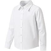 solomate Boys Girls Long Sleeve Button Down Shirts White Uniform Blouse School Top Formal Collared Outfits for Kids