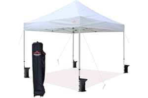 UNIQUECANOPY 10'x10' Ez Pop Up Canopy Tent Commercial Instant Shelter with Heavy Duty Roller Bag, 4 Canopy Sand Bags, 10x10 FT White