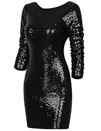 Vijiv - Vestido manga larga con lentejuelas brillantes, vestido flapper para fiestas