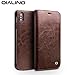 iPhone Xs MAX Case, QIALINO Slim Flip Genuine Leather Protective Cover iPhone Xs MAX Wallet Case with Card Holder - Brown