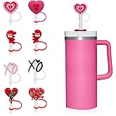 8 PCS 10MM Valentine Straw Cover Cap for Cup, Heart Silicone Straw Topper for 30&40 Oz Tumbler with Handle, 0.4in Dust-Proof Reusable Straw Tips Lids for Valentine's Day Gifts