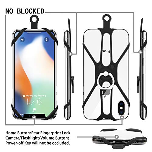 Takyu Universal Phone Lanyard Holder, 2 Pack Silicone Retractable Cell Phone Lanyard with Detachable Neckstrap and Phone Ring Holder, Phone Strap Compatible with Most Smartphones (Black Black) - Thumbnail 2