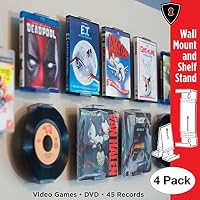 CollectorMount DVD Mount Video Game, 45 Record and Blu-Ray Shelf Stand and Wall Mount, Invisible and Adjustable, 4 Pack