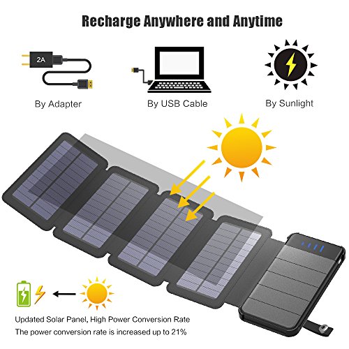 Solar Charger, X-DRAGON 10000mAh Detachable Solar Power Bank with 4 Solar Panels Dual USB Port Waterproof Foldable Portable Battery Pack with LED light for iPhone, ipad, Samsung, Outdoor Camping