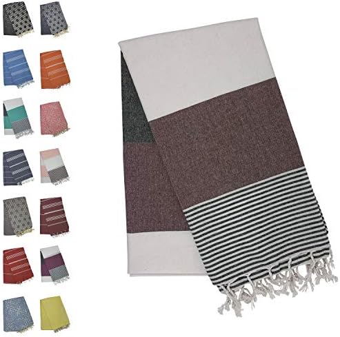 Holm 100% Turkish Cotton Peshtemal Towels Pestemal Towel Travel Camping Bath Sauna Beach Gym Pool Blanket Fouta Towels Absorbent Easy Care Mint (Maroon Stripes)
