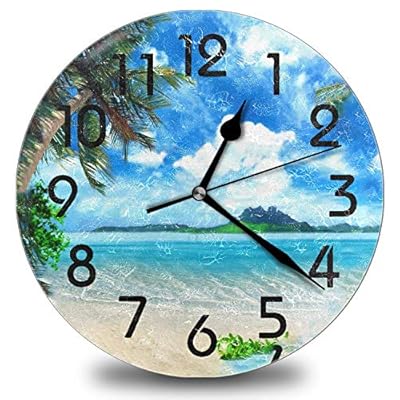 erolrail Sea Palm Tree Beach Culture Home 14 Inch Silent Vintage Design Wooden Round Wall Clock Arabic Numerals Design… 51EiNCf 9JL