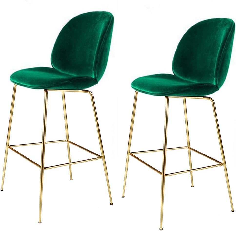 Beetle 26" Morden Bar Stools with High Back [Set of 2] Velvet Upholstered Counter Height Barstools Chairs for Kitchen, Green