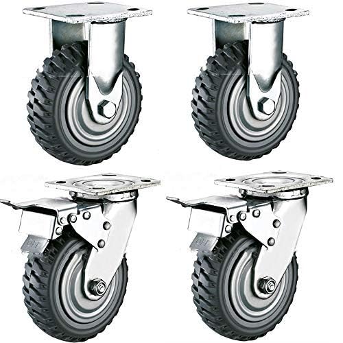 uyoyous 4 pcs Plate Castors 200 mm Heavy Duty Castors with Brake 360° Rotatable Swivel Castor Pneumatic Wheel with Thread Transport Castors Solid Rubber Tyre Capacity 900 kg, 2 Fixed, 2 Brake