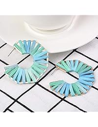 Heflashor 3 Pairs Beaded Earrings Raffia Earrings Beaded C-shaped Oval Rattan Earrings Handmade Statement Raffia Earrings Hoop Earrings for Women