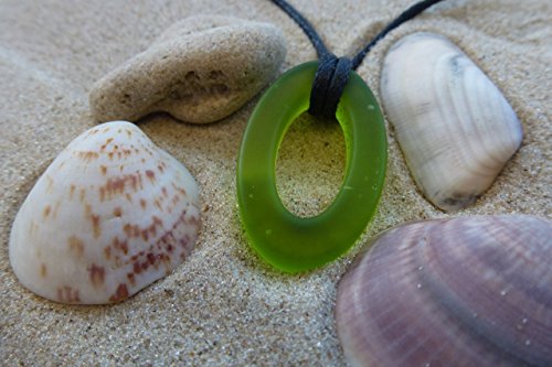 Ocean mystery surf beach sea glass yoga meditation karma oval small beautiful pendant aqua green handmade necklace, unisex surfing jewelry on a waxed cotton 26 inch cord