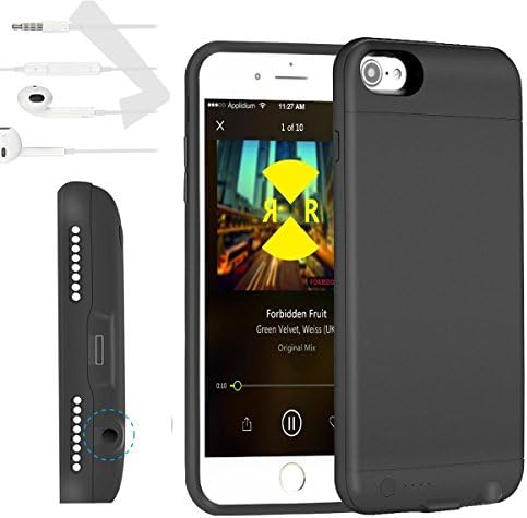 iPhone 7 Battery Case,Slim Extended Portable Charger Power bank Ultra-Compact 3.5mm Headphone Jack Adapter Ultra thin Slim 2400mAh External Battery Backup Protective Charger Case Cover (Black)