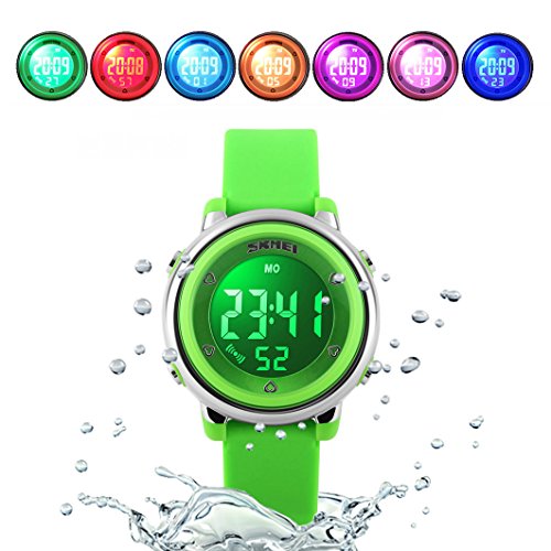 WUTONYU(TM) Children Digital Watch Kids Boy Girls LED Alarm Stopwatch Waterproof Wristwatches(Green)