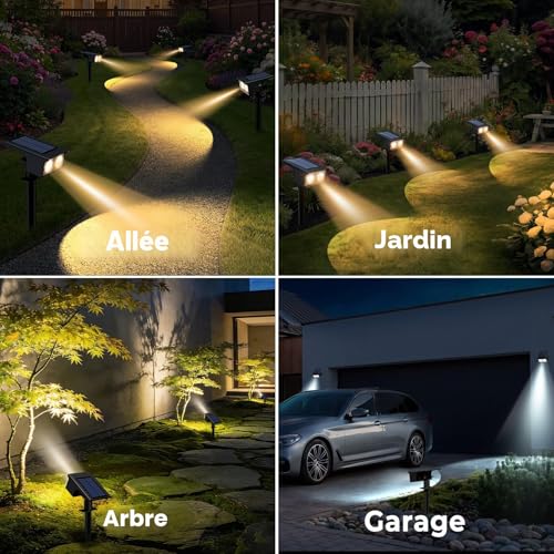 btfarm Set of 6 Outdoor Solar Spotlights, 3 Colours (3000/4500/6000K) – Solar Floodlights IP65 Waterproof, Solar Light for Garden Pathway