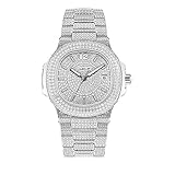 Huboler Men's Watch Iced Out Bling Diamonds Automatic Mechanical Stainless Steel Wrist Watches (Silver)