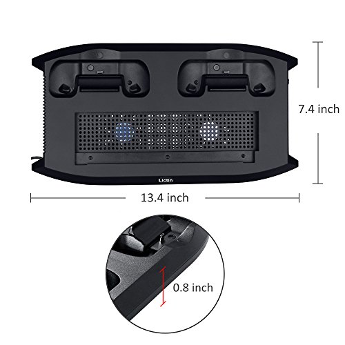 Lictin Xbox One S Vertical Stand Cooling Fan with Dual Charging Station for 2 Xbox One S Controllers + 8 Silicone Thumbs for Xbox One S Controller Black