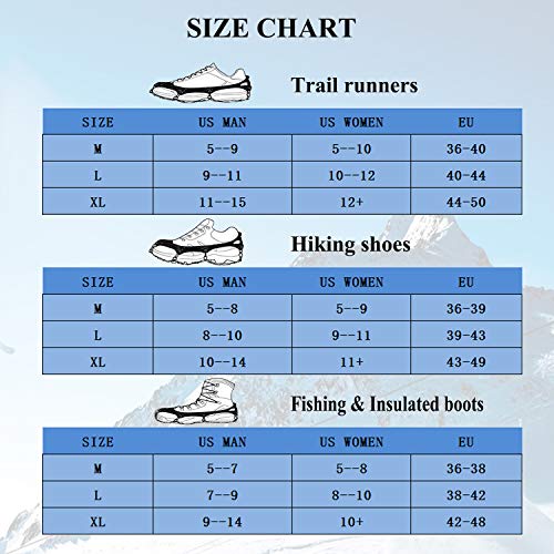 Lamsion Ice Cleats Crampons Traction Snow Grips for Shoes Boots Women Men Anti Slip 19 Snow Spikes for Walking Climbing Jogging Hiking Mountaineering (Black, X-Large) - Thumbnail 6