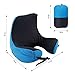 LANGRIA 6-in-1 Memory Foam Neck Support Travel Pillow with Detachable Hood Adjustable Neck Size for All Ages Side Elastic Pocket Neck Travel Cushion for Plane Train Car Bus Office (Blue)