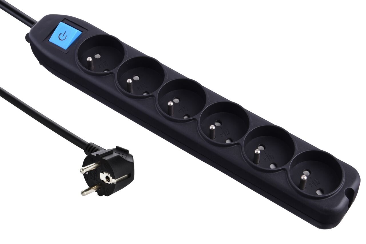 Electraline 34423 Switch Block 6 Plugs 1.5 m Black