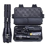 Tactical LED Flashlight 1200lm L2 Phixton Military Police Handheld Zoomable 5-Mode Aluminium Metal Water-resistant For Hiking Camping 18650 Rechargeable Battery Charger Pouch Gift Box Mount Included