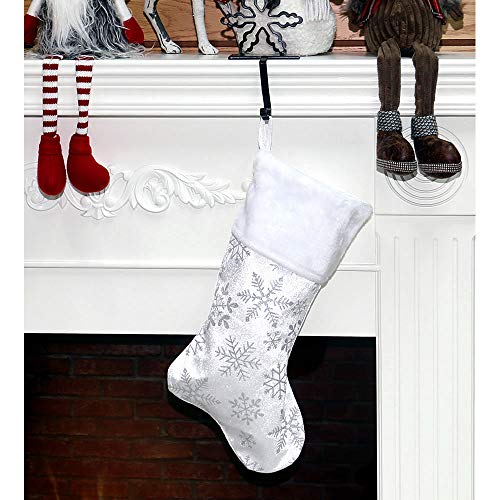 White Velvet Christmas Stockings - 3-Pack of 21 inch Holiday Stockings with Festive Glitter Snowflakes and Faux Fur Cuff