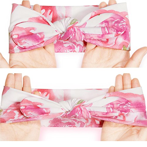 Newborn Baby Swaddle Blanket and Headbands Set Soft Floral Wrap Receiving Blankets for Spring Summer