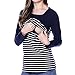 Chulianyouhuo Women's long sleeves stripes obstetric care tops breastfeeding t-shirts (M, Navy Blue)