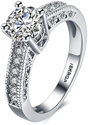 Blean 18k White Gold Plated 7mm Heart and Arrows Cut Cubic Zirconia Solitaire Engagement Ring (Sizes 6 to 9)6