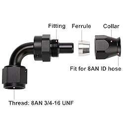 Podavelle 8AN PTFE Hose End Fitting 90 Degree Elbow