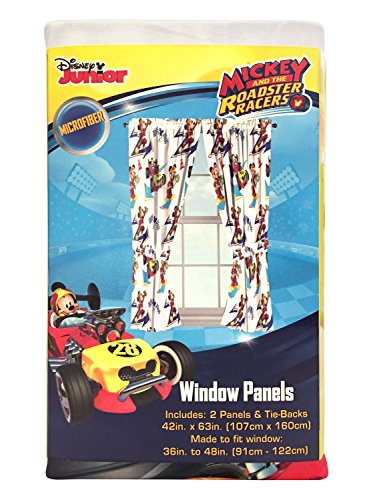 Disney Junior Mickey Mouse and The Roadster Racers 63" Drapes/Curtain 4-Piece Set (2 Panels, 2 Tiebacks)