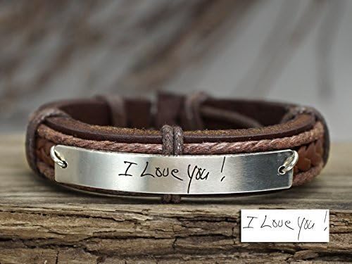 I Love You Bracelet, Signature Actual Handwriting, Handwritten Engraved Brown Leather, Gift for Her
