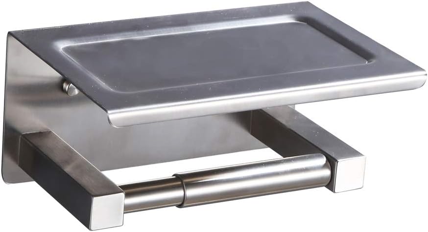 XVL Toilet Paper Holder with Mobile Phone Storage Shelf and Spring Roller Brushed SUS304 Stainless Steel G325A