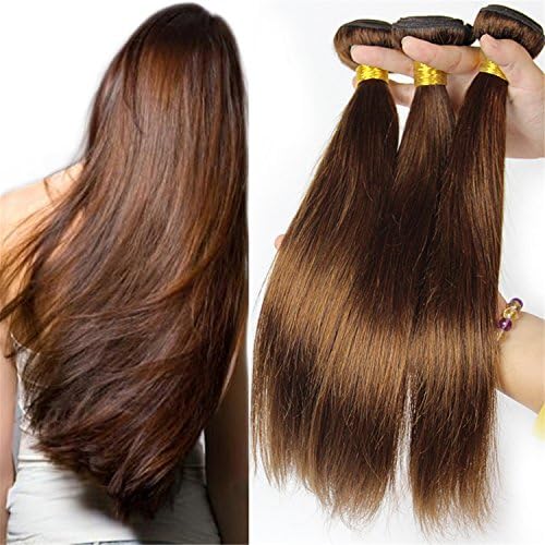 Babe Hair Brown Brazilian Straight Hair Weave Bundles 3 Pieces Set 100% Human Hair Full Head Sew in Remy Hair Extensions 300 Grams Pack (12 12 12 inch, #4)