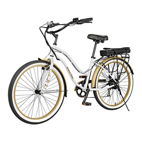 SWAGTRON EB10 Electric Cruiser Bike w/ 7SPD | Pure Comfort Full-Sized 26-Inch eBike w/ Removable Battery | Low Step-Through Frame, 2.1″ Tires, 264.5 LB. Max. Weight (IPX4)