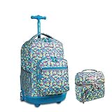 J World New York Sunrise Rolling Backpack & Corey Lunch bag Set (Floret)