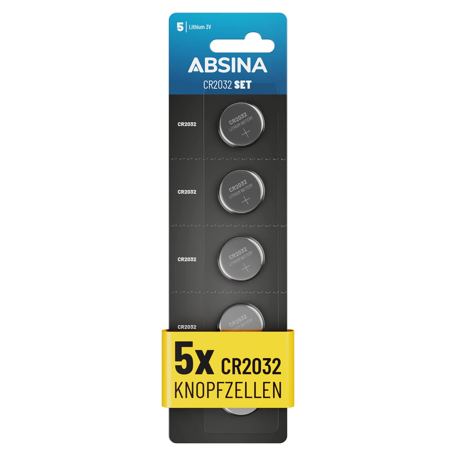 ABSINA Knopfzellen CR2032 3V Lithium - auslaufsicher & langlebig
