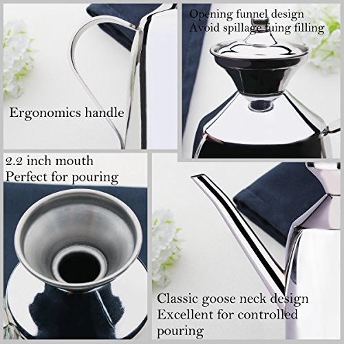 Stainless Steel Olive Oil Can Dispenser Pot Drizzler Canister Deluxe Silver Color 0.5 Quart (500 ml) Kitchen Tools Food Jar Cruets Utensil Storage - Thumbnail 2