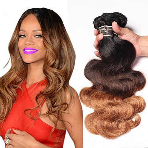 Hairitory Hair 7A Grade Brazilian 3 Toen Omebre Hair 3 Bundles Body Wave Hair Extensions Virgin Human Hair Wave Black to Blonde 300g (12 14 16, 1b/4/30)