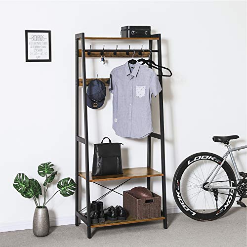 VASAGLE Industrial Coat Rack 2Tiers, Clothing Garment Rack, Storage