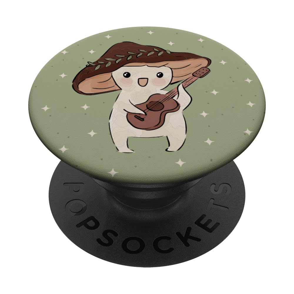 Cute Kawaii Mushroom Guitar Cottagecore Sage Green Women PopSockets Adhesive PopGrip