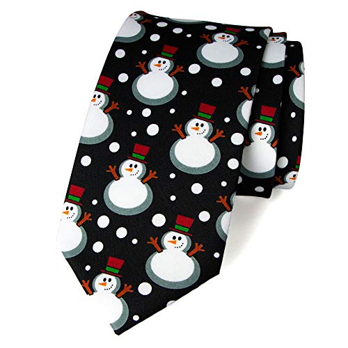 Spring Notion Men's Printed Microfiber Christmas Theme Tie, Black Snowman