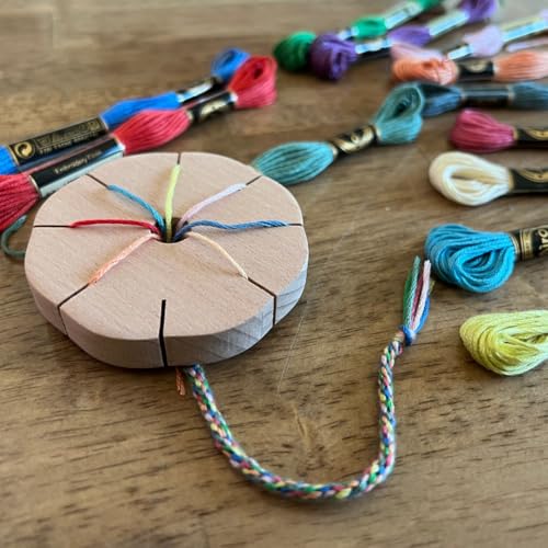 Grow Creative Kumi Wheel, Kumihimo Braided Bracelet Making Kit, Natural Materials - Wooden Disk, Cotton Embroidery Threads, Loom Jewelry Making Arts and Crafts Kit
