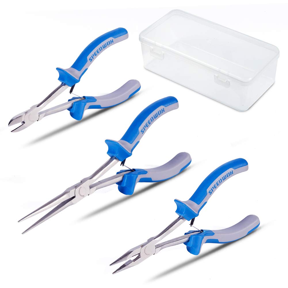 SPEEDWOX Needle Nose Pliers Set Mini Pliers Long Nose Set Diagonal Cutters 3 Pcs Precision Wire Cutters for Narrow Spaces High Leverage Hand Tools for Mechanical Work