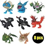 ltfei New 8 pcs /set full set Movie How to Train Your Dragon 2 PVC Action Figures, Night Fury toothless dragon toys for child gift (Color: Multicolor)