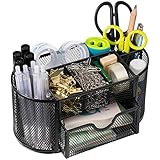 Desk Organizer, Pencil Holder, Wellerly Marker Pen Holder Desk Mesh Organizer with 9 Compartments Multi-Functional Stationery Caddy Mesh Oval for Office School Home - Black