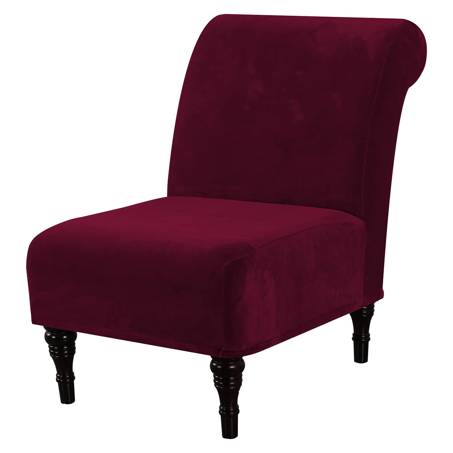 Photo 1 of H.VERSAILTEX Armless Accent Chair Covers Thick Velvet Armless Chair Slipcovers High Stretch Chair Covers for Living Room Hotel Machine Washable Furniture Protector with Elastic Bottom, Burgundy