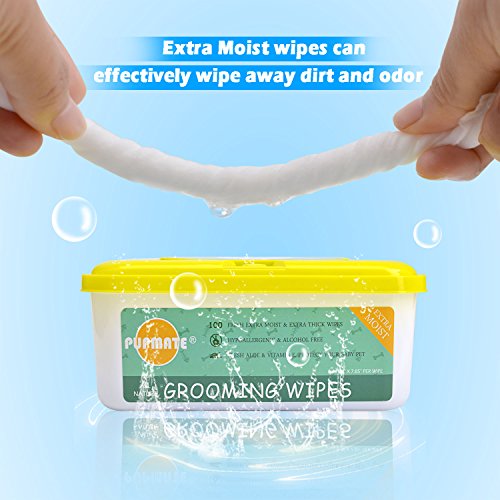 PUPMATE All Natural Pet Grooming Wipes, 100 Fresh Counts, Extra Moist & Thick, Rapid Deodorizing and Cleanup, Hygienic and Hypoallergenic Pet Care for Dogs & Cats, Puppies & Kittens (Aloe)