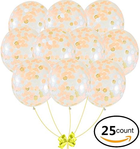 25 pcs Rose Gold Confetti Balloons 12 Inches Large Rose Gold Balloons With Golden Rose Gold and White Paper Confetti Dots For Party Decorations Wedding Decorations